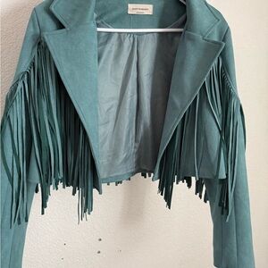 Teal Fringe Jacket heavy with shoulder pads